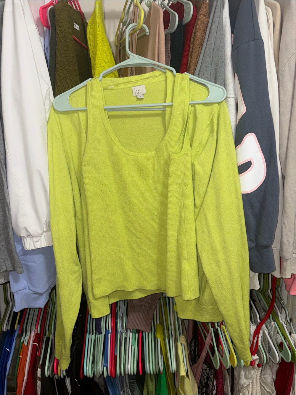 a new day Neon Lime Cardian & Tank Set
